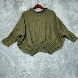 Yuvita Women’s Green 100% Linen Pullover Hooded Top Size S a1615